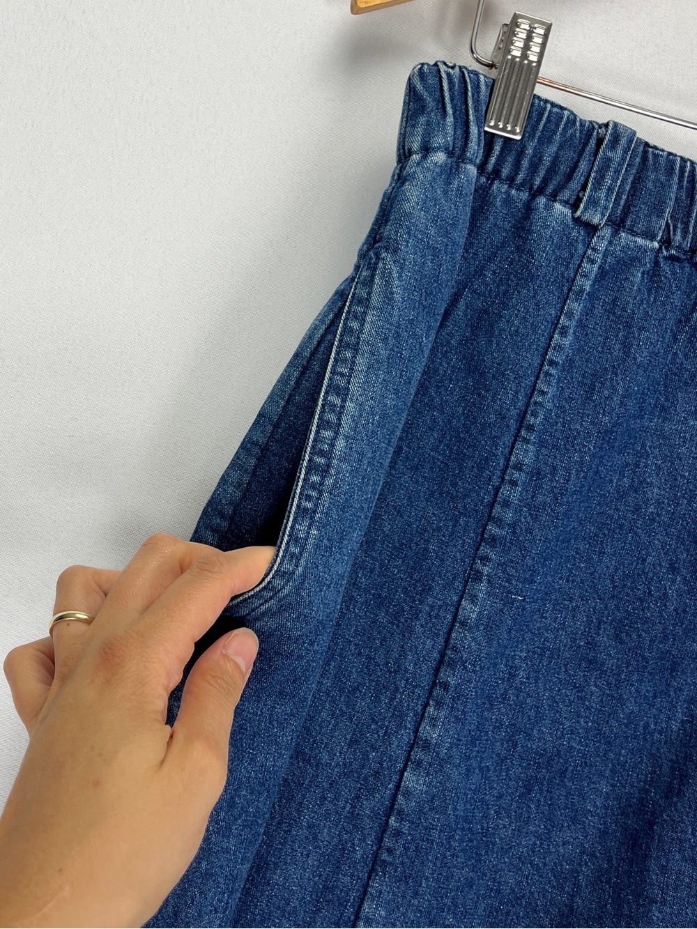 Orvis Denim Maxi Skirt Womens Size Small Medium Wash Jean Pockets 100% Cotton - Picture 2 of 7